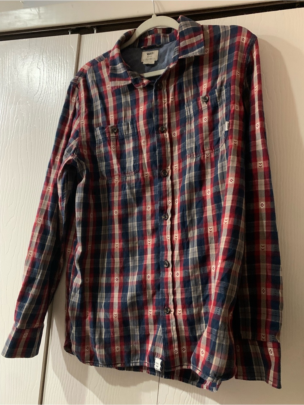 Vans Men's Red and Blue Plaid Button-Down Shirt